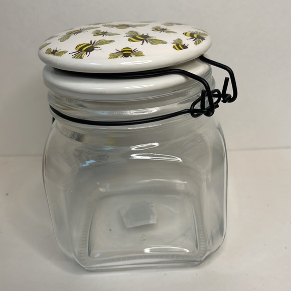 Glass jar Bail and trigger canister botanical bee print lid New storage farm - Picture 5 of 10